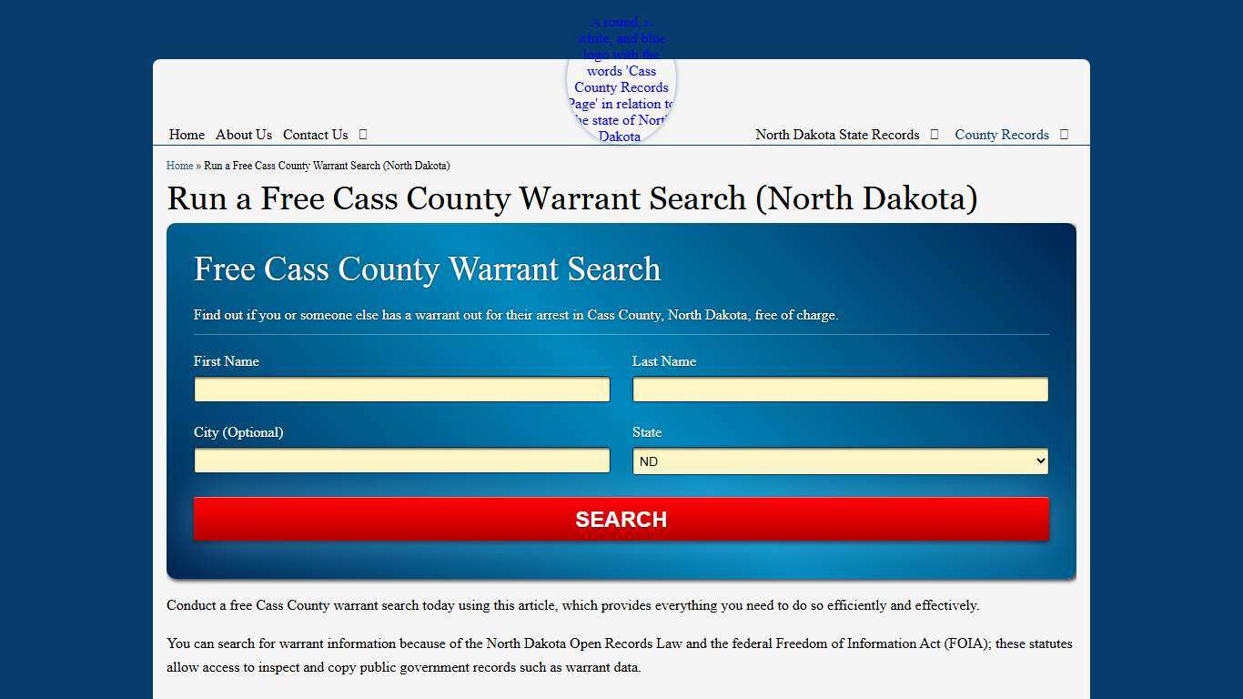 Run a Free Cass County Warrant Search (North Dakota)